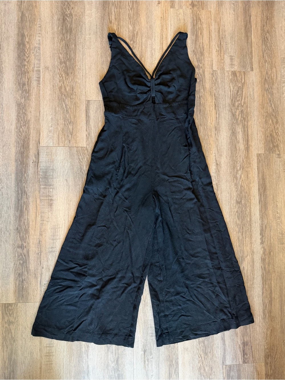 Black Tank Jumpsuit With Adjustable Straps and Keyhole Cutout